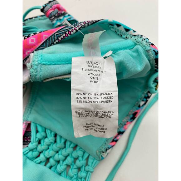 Island Soul Halter Tankini Swimsuit Pink & Black Ikat Stripe Strapless Bikini Sm - Picture 14 of 16
